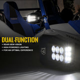 Xprite UTV Roll Bar Cage Side Mirrors with Smoke Lens LED Spot Lights and Anti-Glare Mirrors