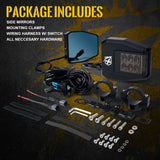 Xprite UTV Roll Bar Cage Side Mirrors with Smoke Lens LED Spot Lights and Anti-Glare Mirrors