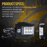 Xprite UTV Roll Bar Cage Side Mirrors with Clear Lens LED Spot Lights and Anti-Glare Mirrors