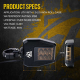 Xprite UTV Roll Bar Cage Side Mirrors with Smoke Lens LED Spot Lights and Anti-Glare Mirrors