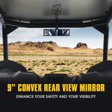 Xprite 9" Convex Rear View Tempered Glass Mirror for UTVs with 1.75" Roll Bars