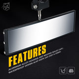 Xprite 9" Convex Rear View Tempered Glass Mirror for UTVs with 1.75" Roll Bars