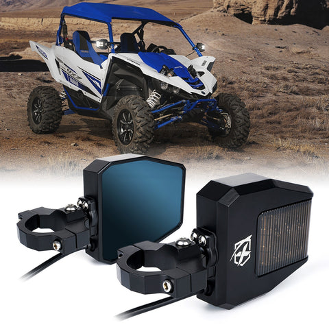 Xprite UTV Roll Bar Cage Side Mirrors with Smoke Lens LED Spot Lights and Anti-Glare Mirrors