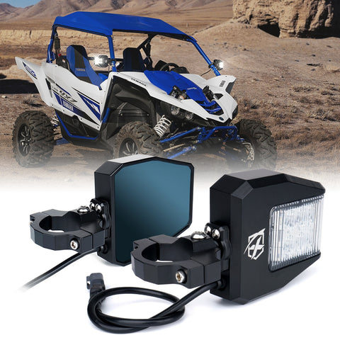 Xprite UTV Roll Bar Cage Side Mirrors with Clear Lens LED Spot Lights and Anti-Glare Mirrors