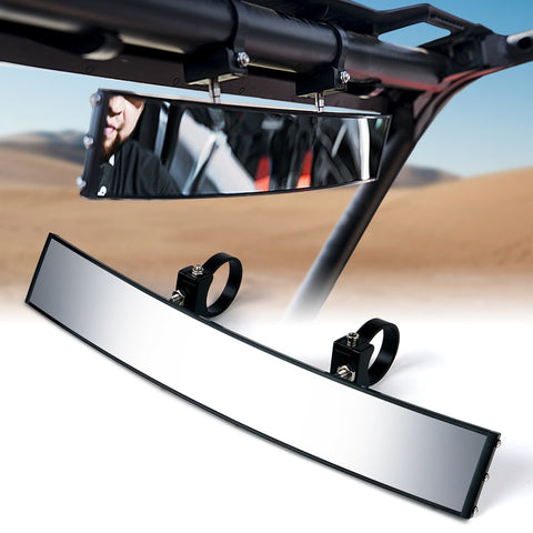 Xprite 17.5" Convex Rear Wide View Tempered Glass Mirror for UTVs with 1.75" Roll Bars