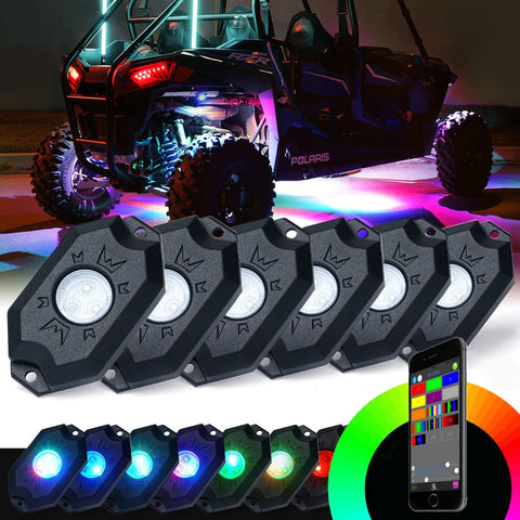 Xprite Victory Series 6PC Bluetooth Multi-Color RGB LED Rock Lights